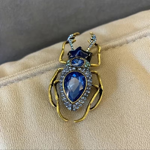 Large Vintage Royal Blue Sapphire Scarab Insect Brooch - Picture 3 of 5
